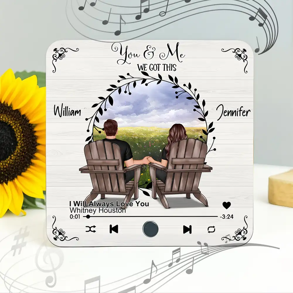 Romantic Fridge Magnet for Couples – Customized Names, Song, and Scenic Design