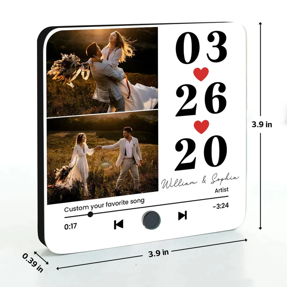 Custom Anniversary Music Magnet – Date, Names, and Photo with Favorite Song Display - Image 5
