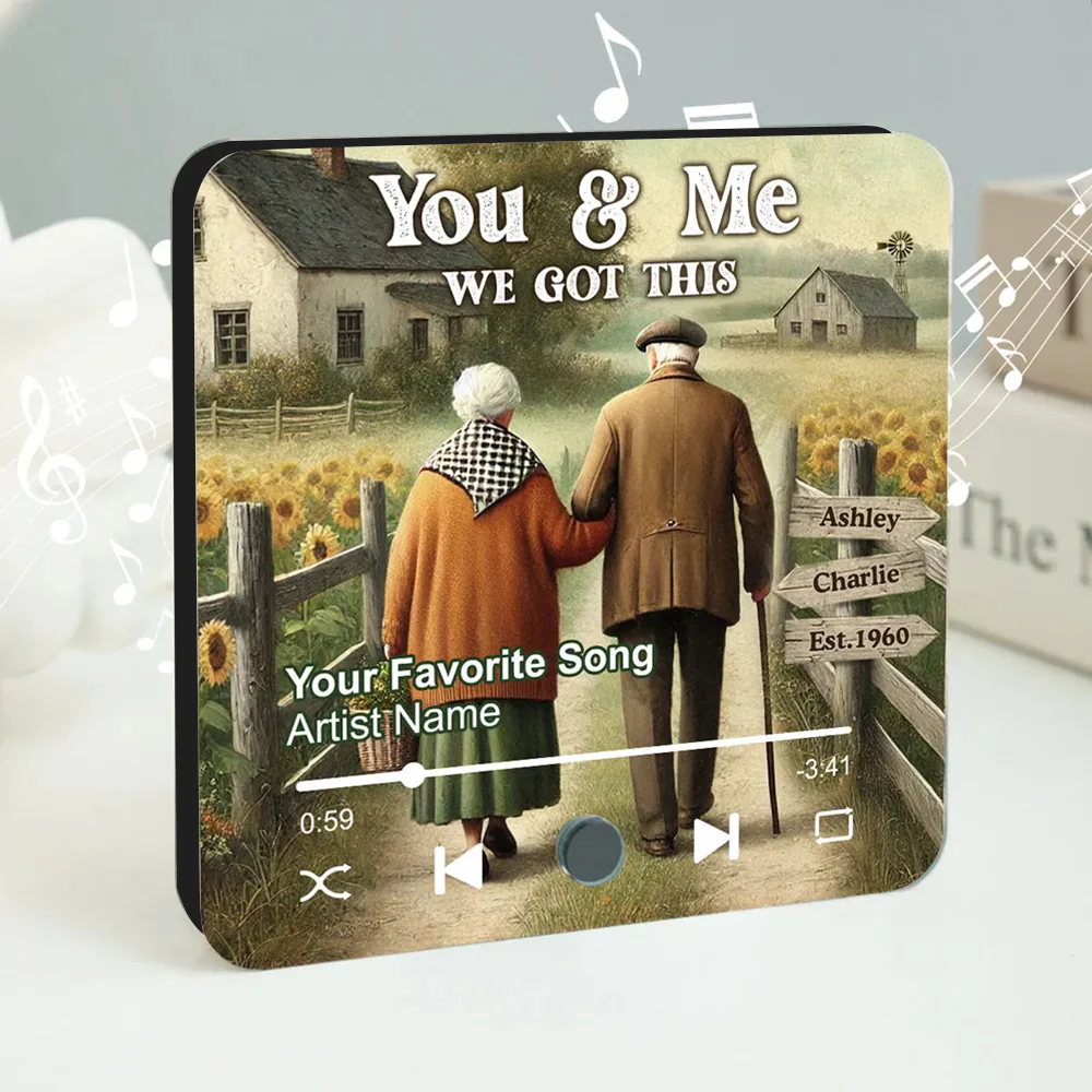 Growing Old Together – Personalized Acrylic Music Magnet for Couples with Names, Dates & Music - Image 3