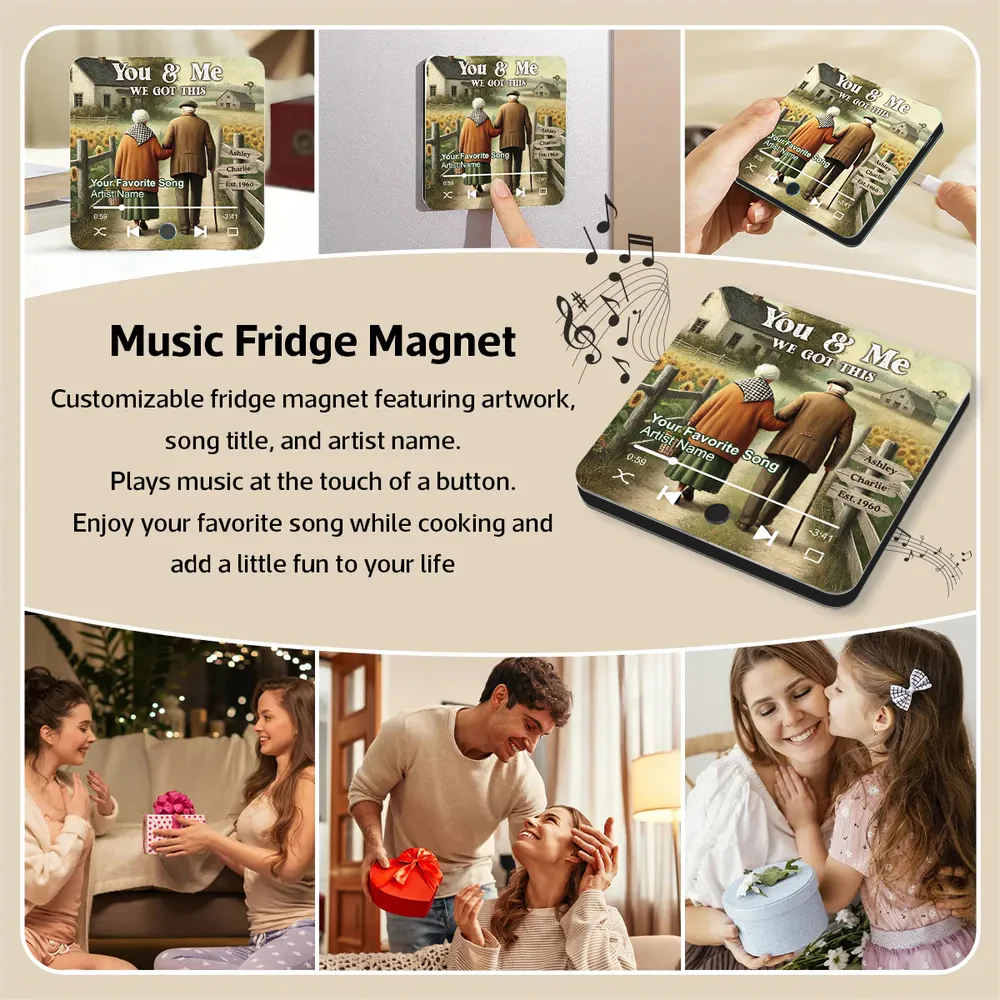 Growing Old Together – Personalized Acrylic Music Magnet for Couples with Names, Dates & Music - Image 5