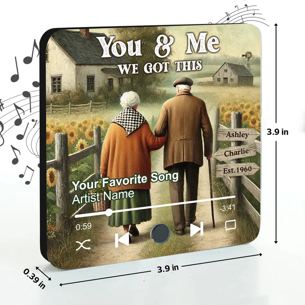 Growing Old Together – Personalized Acrylic Music Magnet for Couples with Names, Dates & Music - Image 6