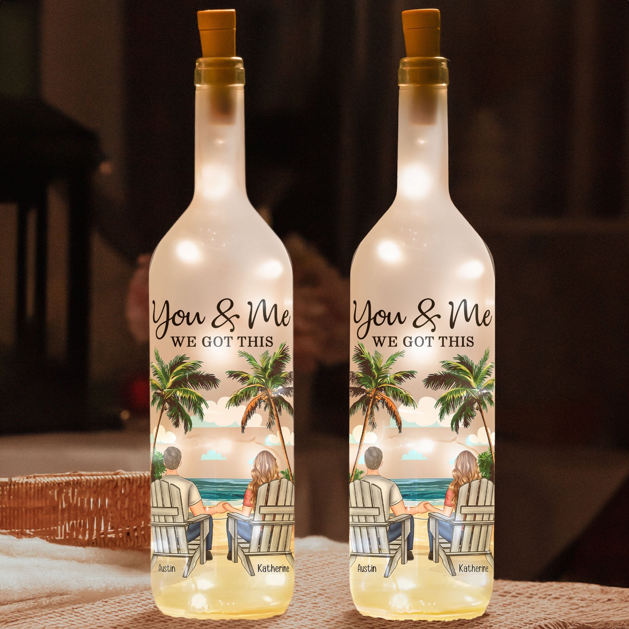 You & Me We Got This – Custom Beach Couple Bottle Lamp, Romantic Gift for Partner - Image 3