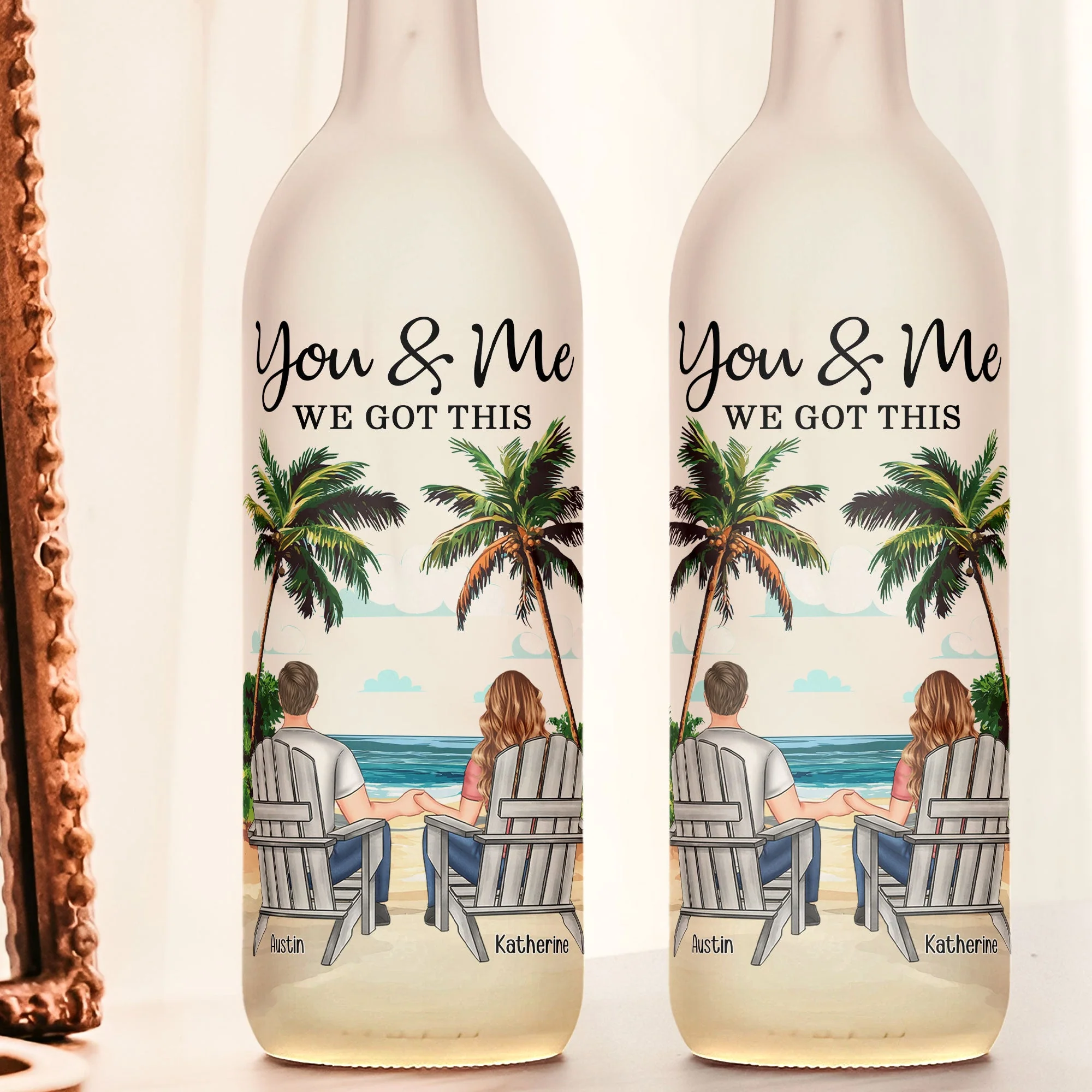 You & Me We Got This – Custom Beach Couple Bottle Lamp, Romantic Gift for Partner - Image 5
