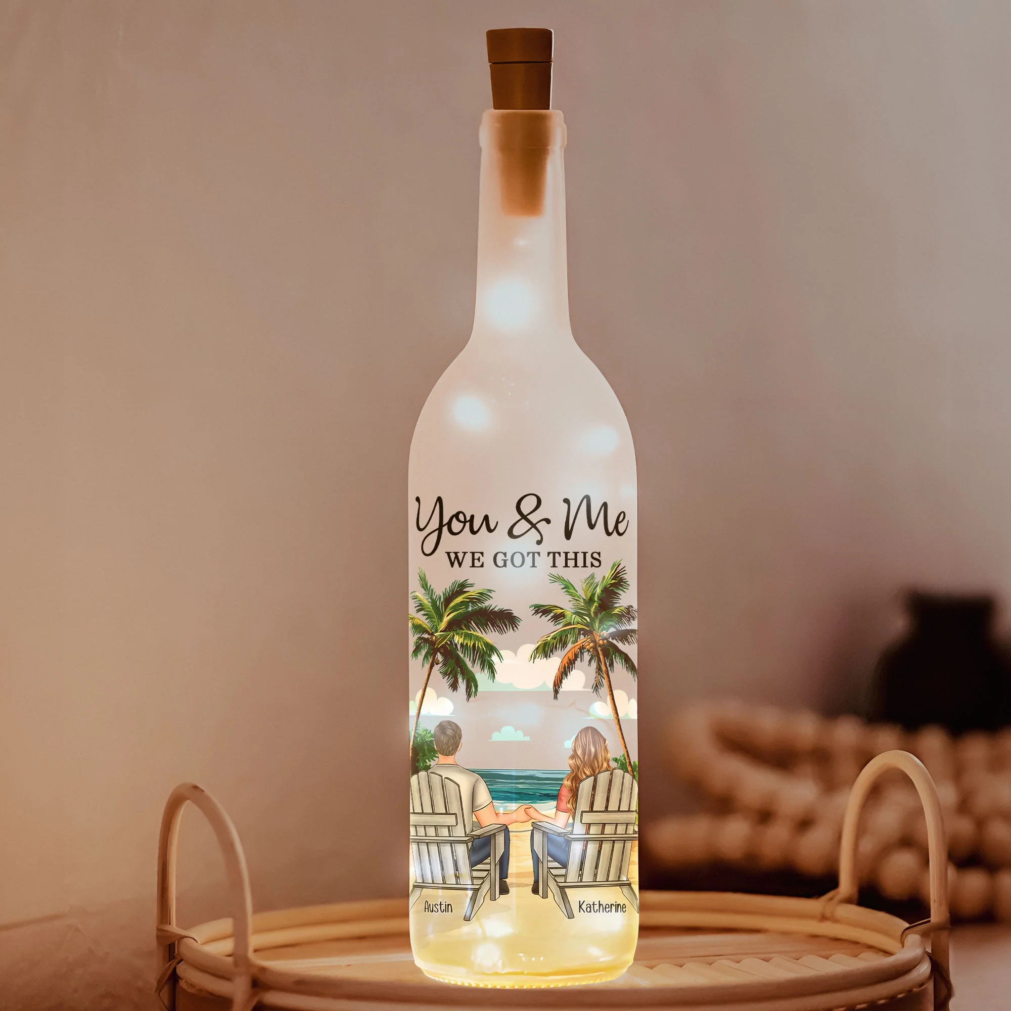 You & Me We Got This – Custom Beach Couple Bottle Lamp, Romantic Gift for Partner - Image 6