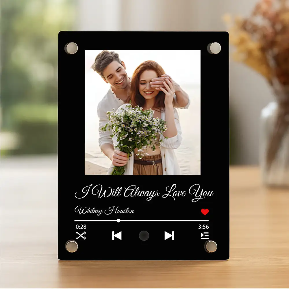 Custom Anniversary Acrylic Music Frame – Date, Names, and Photo with Favorite Song Display - Image 4