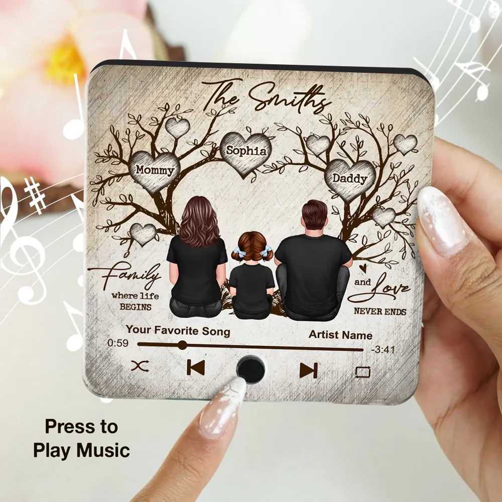 Family Where Life Begins Retro Tree-Heart Poster – Custom Music Player, Warm Family Gift - Image 3
