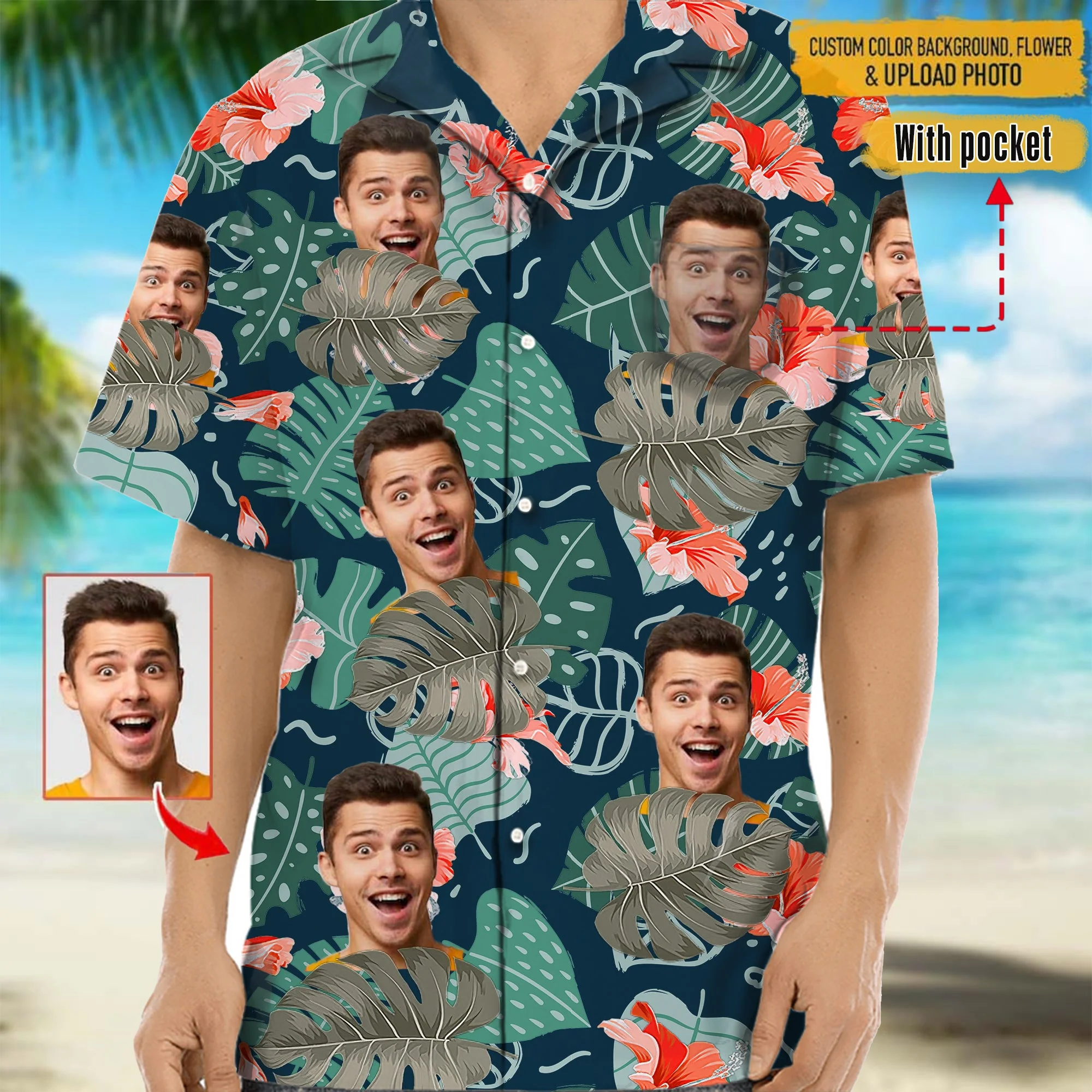 Personalized Face Print Hawaiian Shirt – Upload Your Photo, Perfect for Summer Fun - Image 5