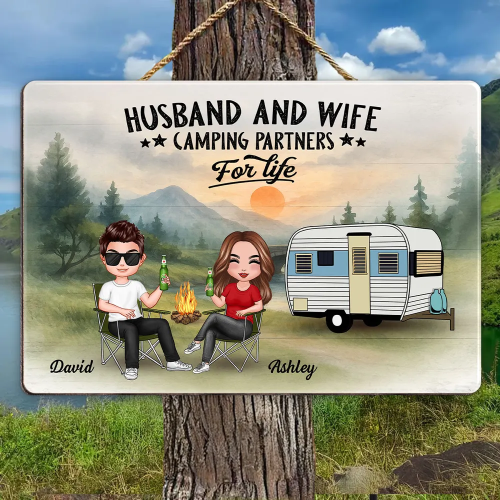 Camping Husband and Wife Custom Wooden Sign – “Family for Life” Personalized Home Decor - Image 4