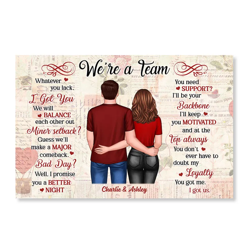 We‘re A Team Couple Back View Standing Old Paper Personalized Horizontal Poster-li