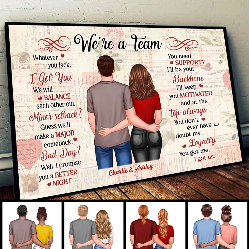 We‘re A Team Couple Back View Standing Old Paper Personalized Horizontal Poster-li - Image 2