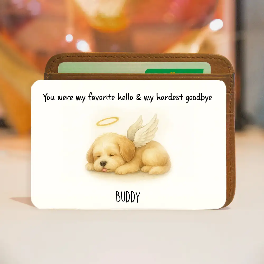Sleeping Angel Puppy Wallet Card – You Were My Favorite Hello, My Hardest Goodbye, Custom Pet Loss Gift
