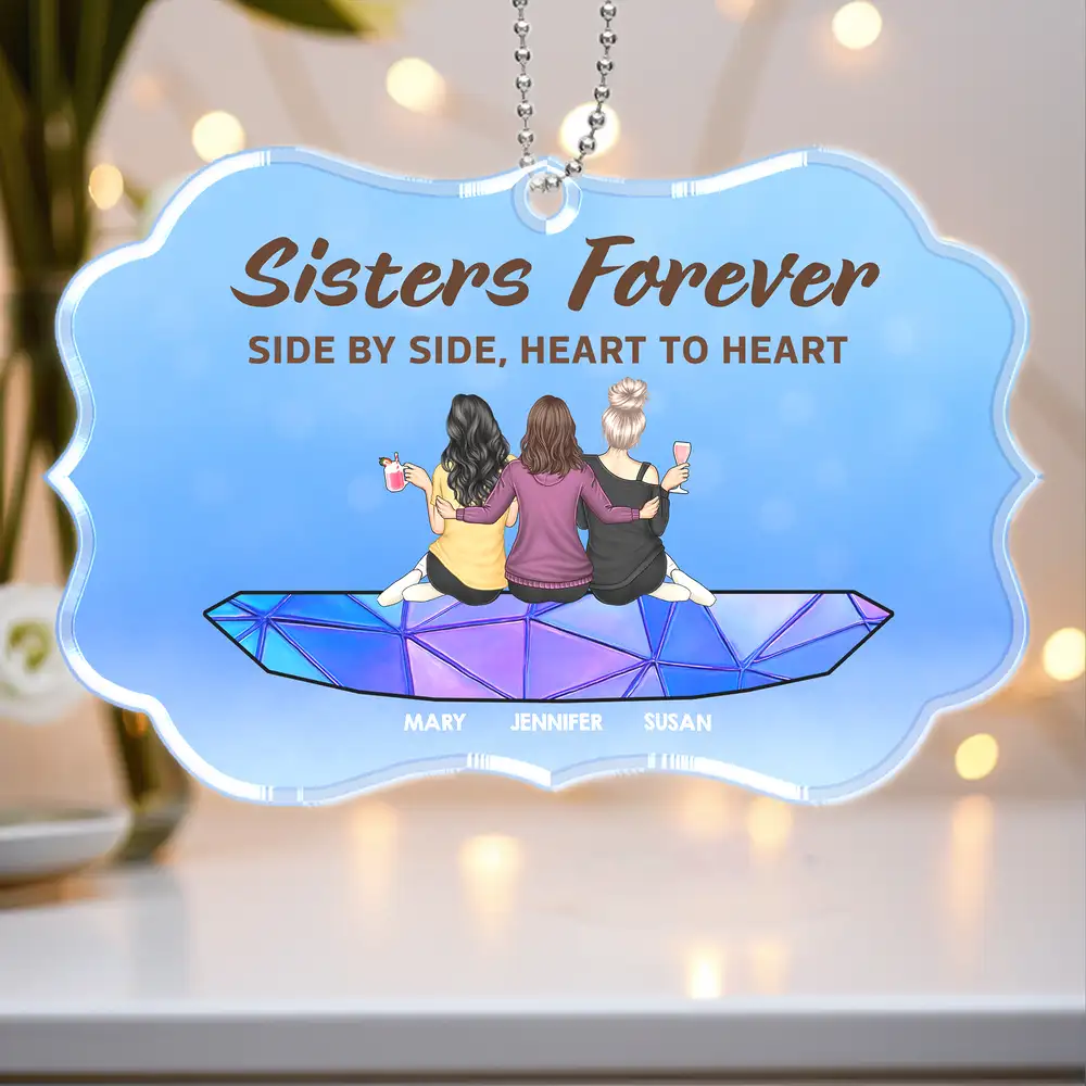 Sisters Forever Side By Side Heart To Heart Ornament – Thoughtful Personalized Gift for Sister or Friend