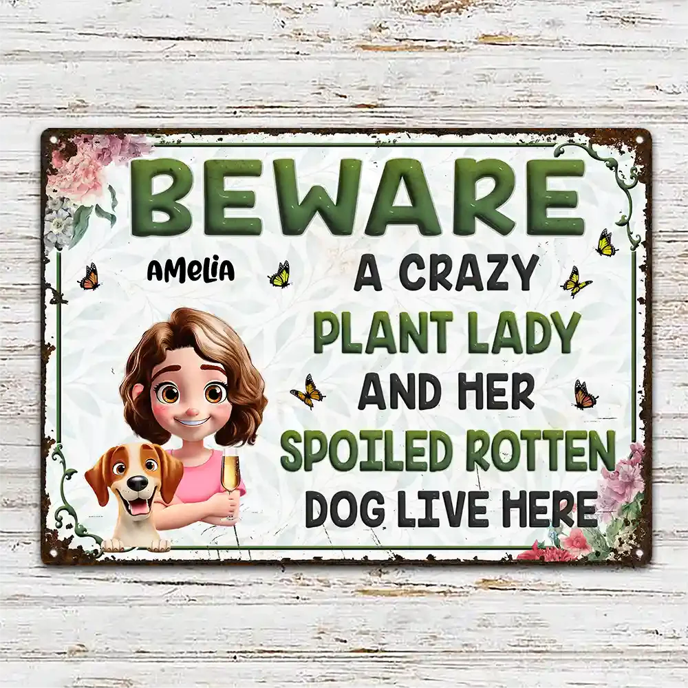 Garden Warning – Beware a Crazy Plant Lady & Her Spoiled Rotten Dogs | Creative Rectangular Iron Sign, Fun Gift for Dog-Loving Moms & Grandmas - Image 4