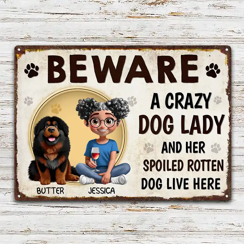 “BEWARE A Crazy Dog Lady” Personalized Garden Iron Sign - Image 3