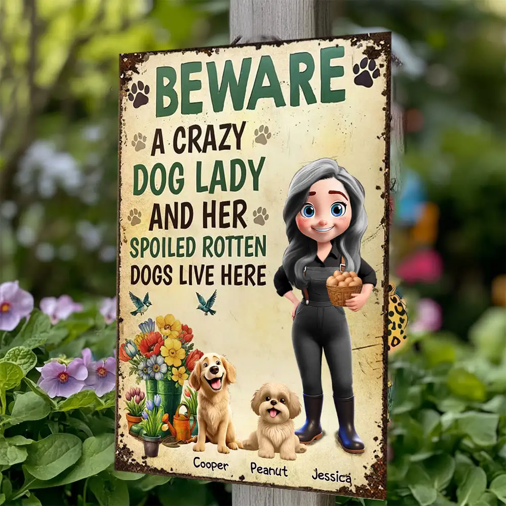 “Beware Crazy Dog Lady” Custom Garden Iron Sign - Image 2