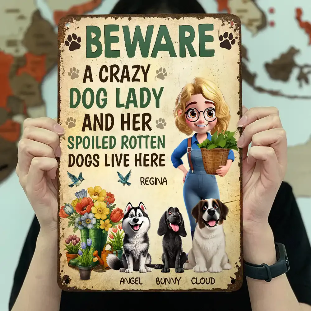 “Beware Crazy Dog Lady” Custom Garden Iron Sign - Image 5