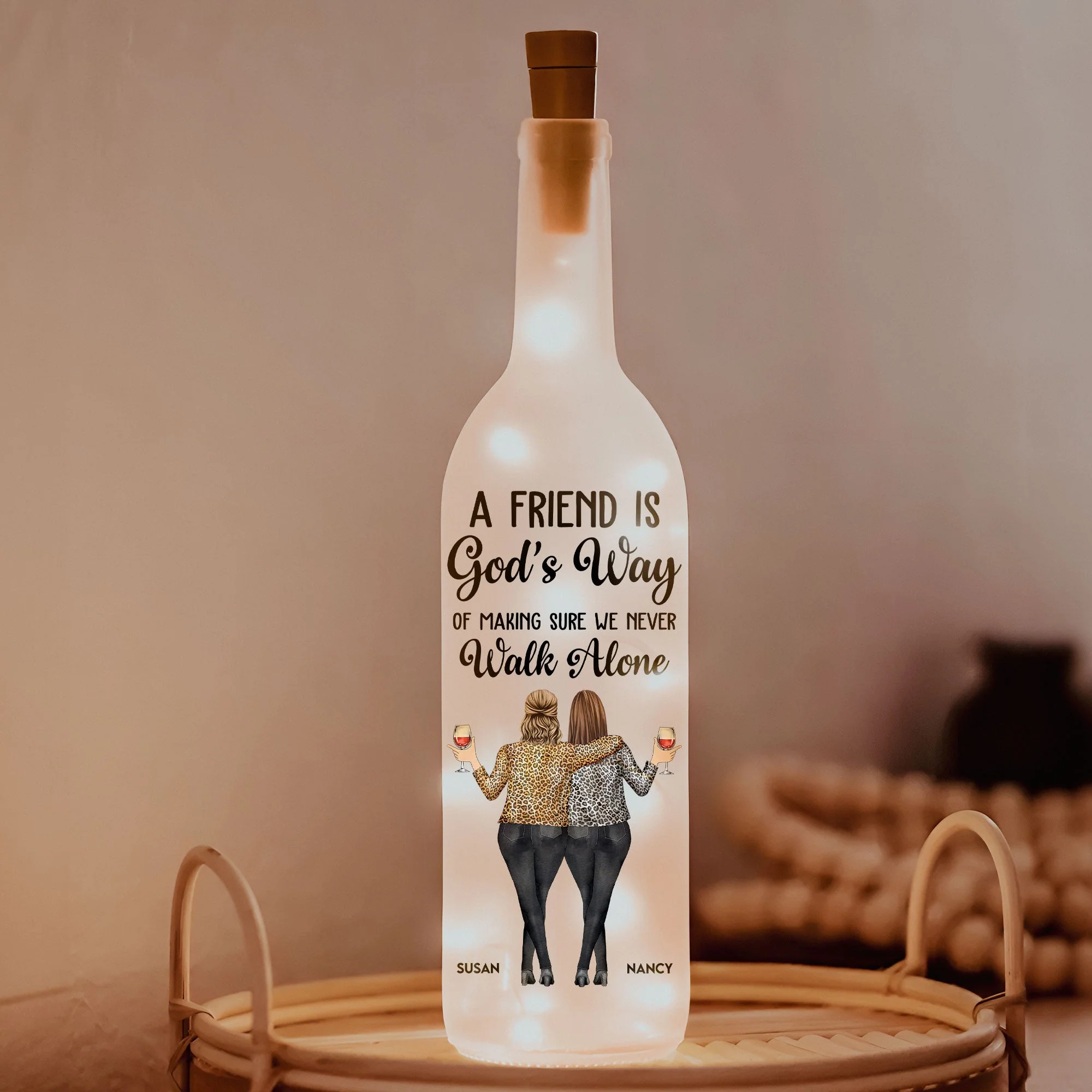 “A Friend Is God’s Way” Bottle Lamp, Glowing Personalized Gift for Best Friends & Sisters - Image 3