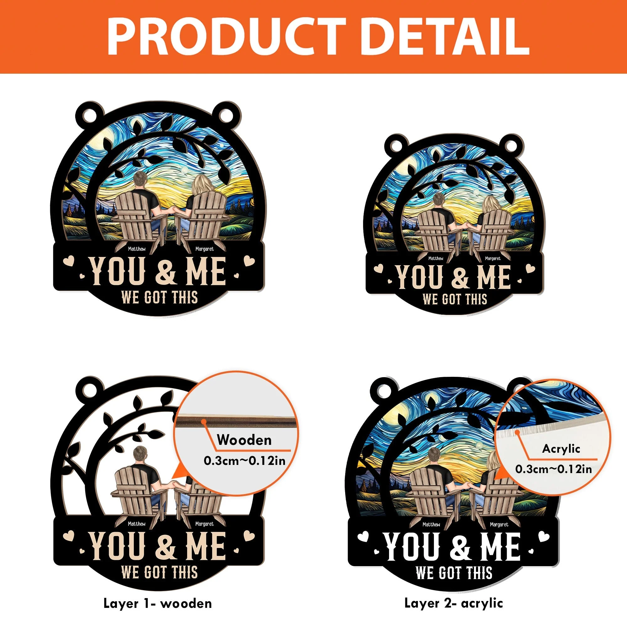 YOU & ME – We Got This ♥ Double-Layer Wood & Acrylic Ornament, Romantic Window Hanging Gift for Couples - Image 6