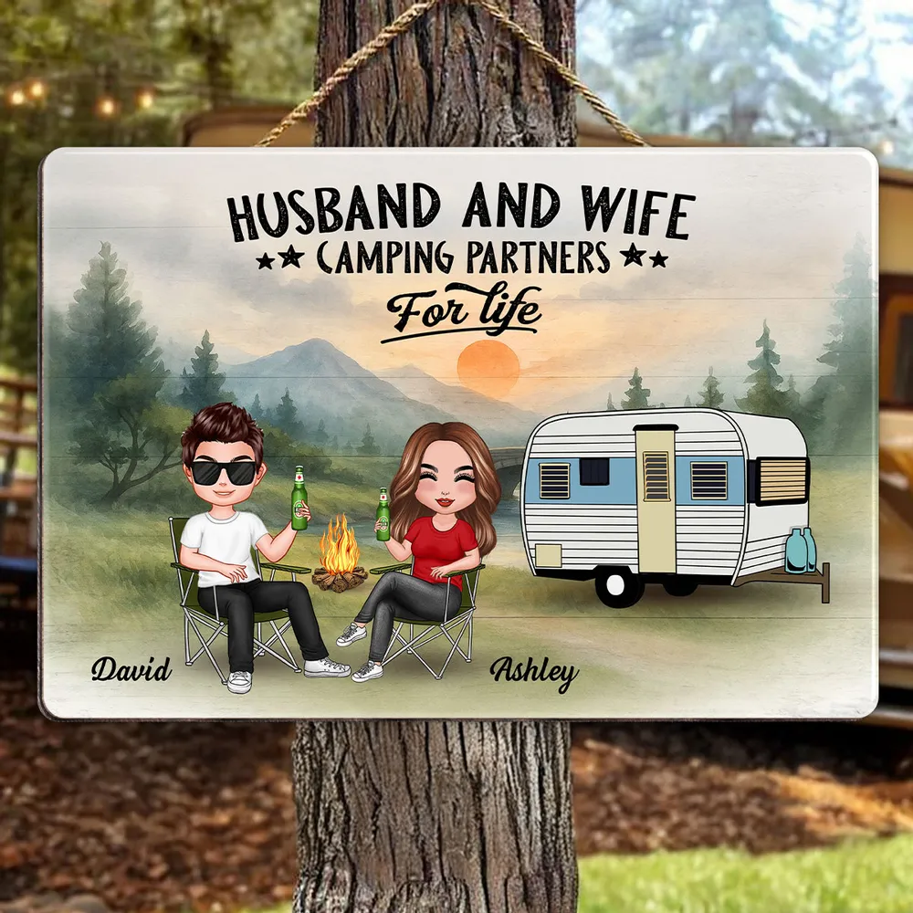Doll Camping Couple Mountain Personalized Wood Sign - Image 3