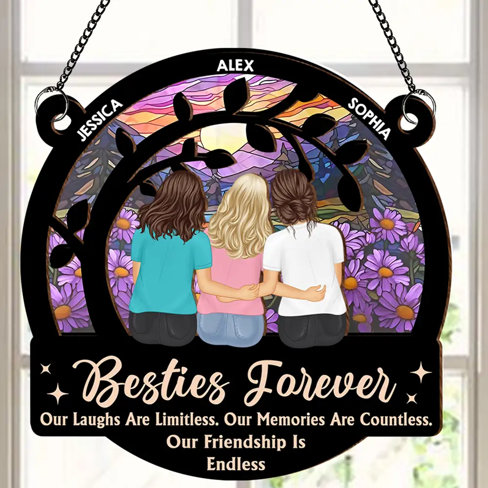 “Besties Forever” Layered Wood & Acrylic Sun-Catcher – Custom Friend Names - Image 2