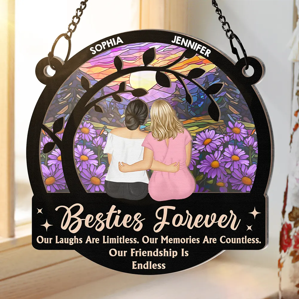 “Besties Forever” Layered Wood & Acrylic Sun-Catcher – Custom Friend Names - Image 3