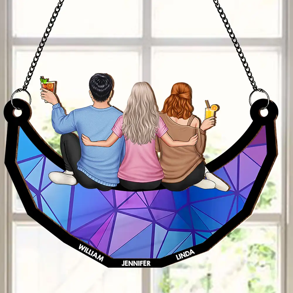 Personalized Friends Sitting On The Moon Ornament – Back View Hanging Suncatcher Gift for Friends, Sisters, or Siblings - Image 2