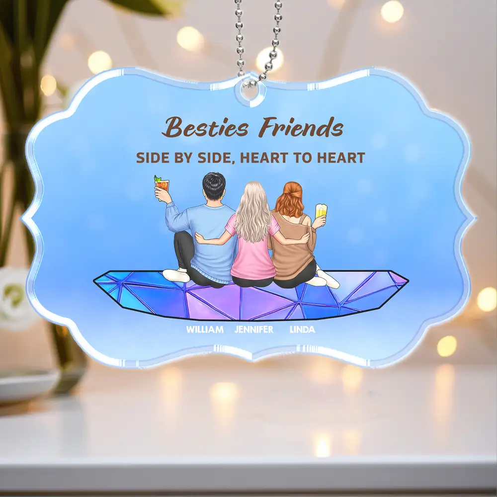 Personalized Friends Sitting On The Moon Ornament – Back View Hanging Suncatcher Gift for Friends, Sisters, or Siblings - Image 3