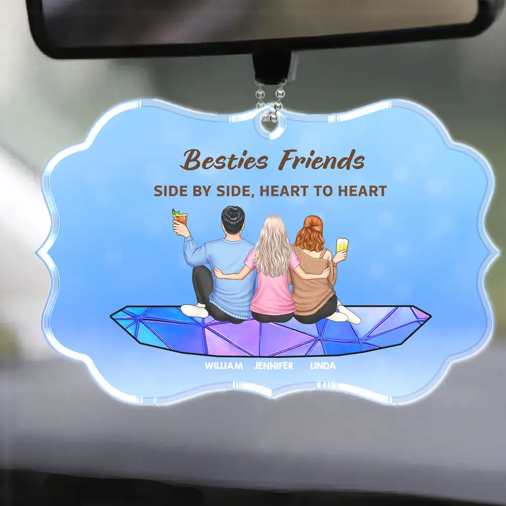Personalized Friends Sitting On The Moon Ornament – Back View Hanging Suncatcher Gift for Friends, Sisters, or Siblings - Image 4