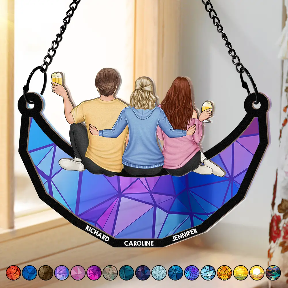 Personalized Friends Sitting On The Moon Ornament – Back View Hanging Suncatcher Gift for Friends, Sisters, or Siblings - Image 6