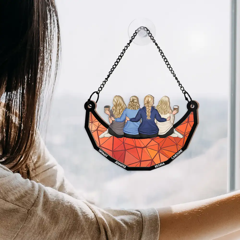 Personalized Friends Sitting On The Moon Ornament – Back View Hanging Suncatcher Gift for Friends, Sisters, or Siblings - Image 9