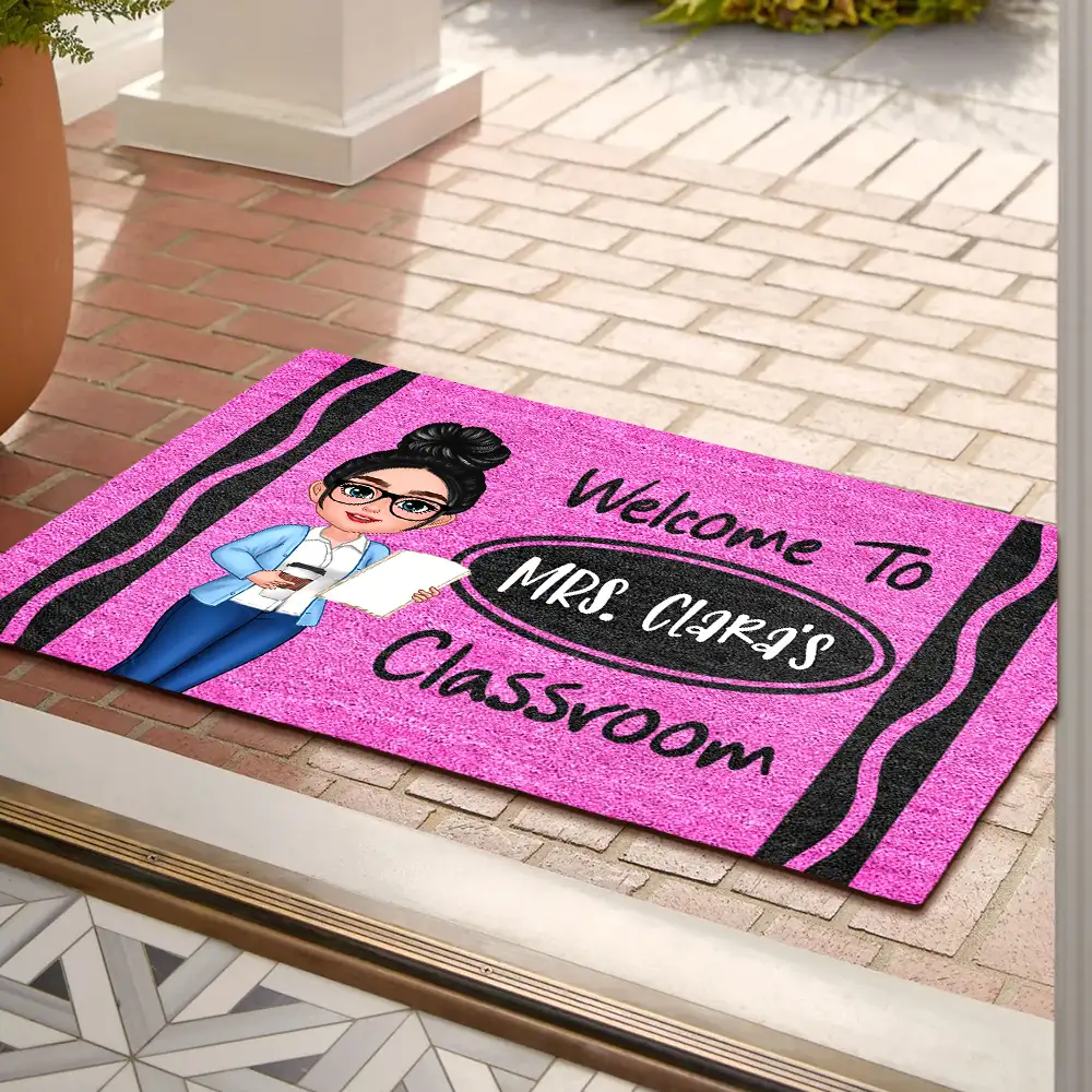 Personalized Classroom Entrance Mat – Unique Gift for Teachers with Cartoon Illustration