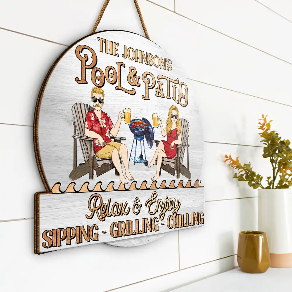 Custom Pool & Patio Wooden Sign – Sip • Grill • Chill - Image 4