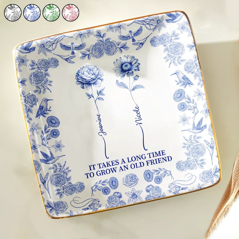 Blue Floral Friendship Jewelry Dish – “It Takes a Long Time to Grow an Old Friend” - Image 3