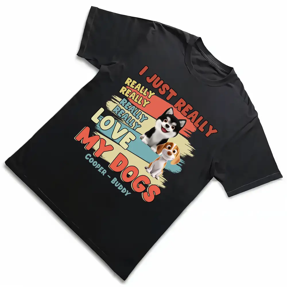 I Just Really Really Love My Dogs – Personalized Dog Lover Classic Tee With Cartoon Dogs and Names - Image 2