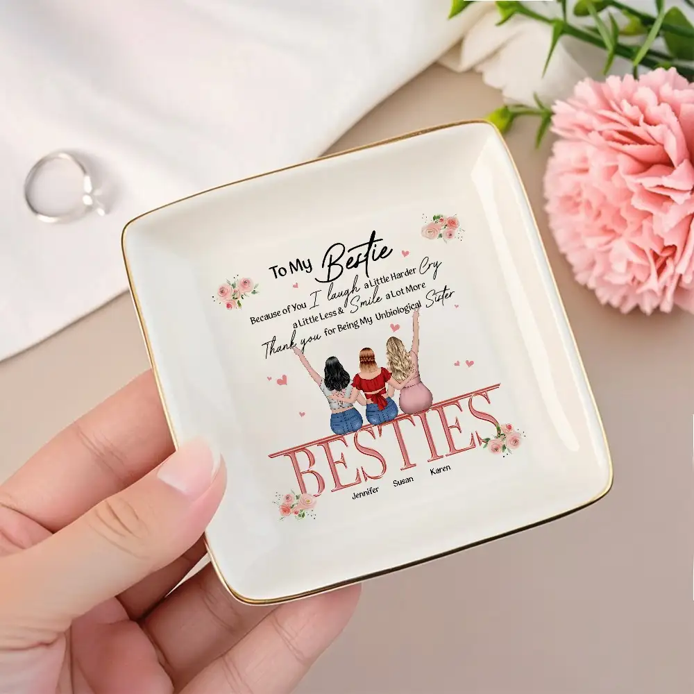 Besties Forever Jewelry Dish – Gift for Soul Sister, Because of You I Laugh a Little Harder Friendship Gift - Image 2