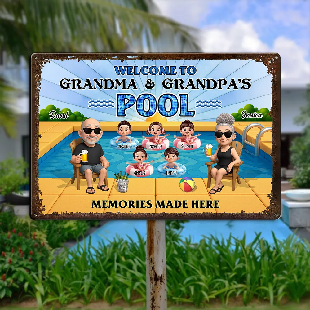 “Welcome to Grandpa & Grandma’s Pool” Custom Rectangular Iron Sign - Image 4