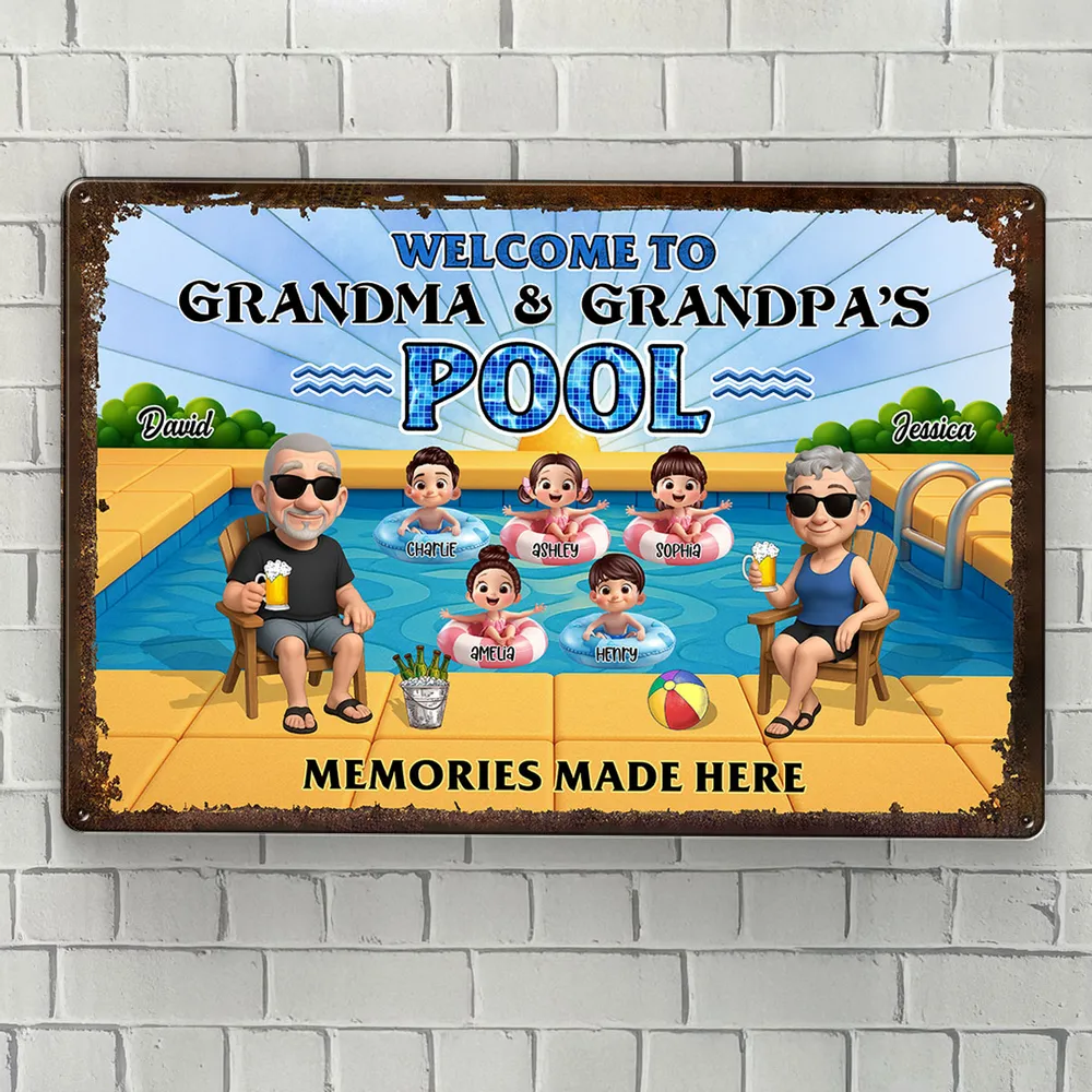 “Welcome to Grandpa & Grandma’s Pool” Custom Rectangular Iron Sign - Image 9