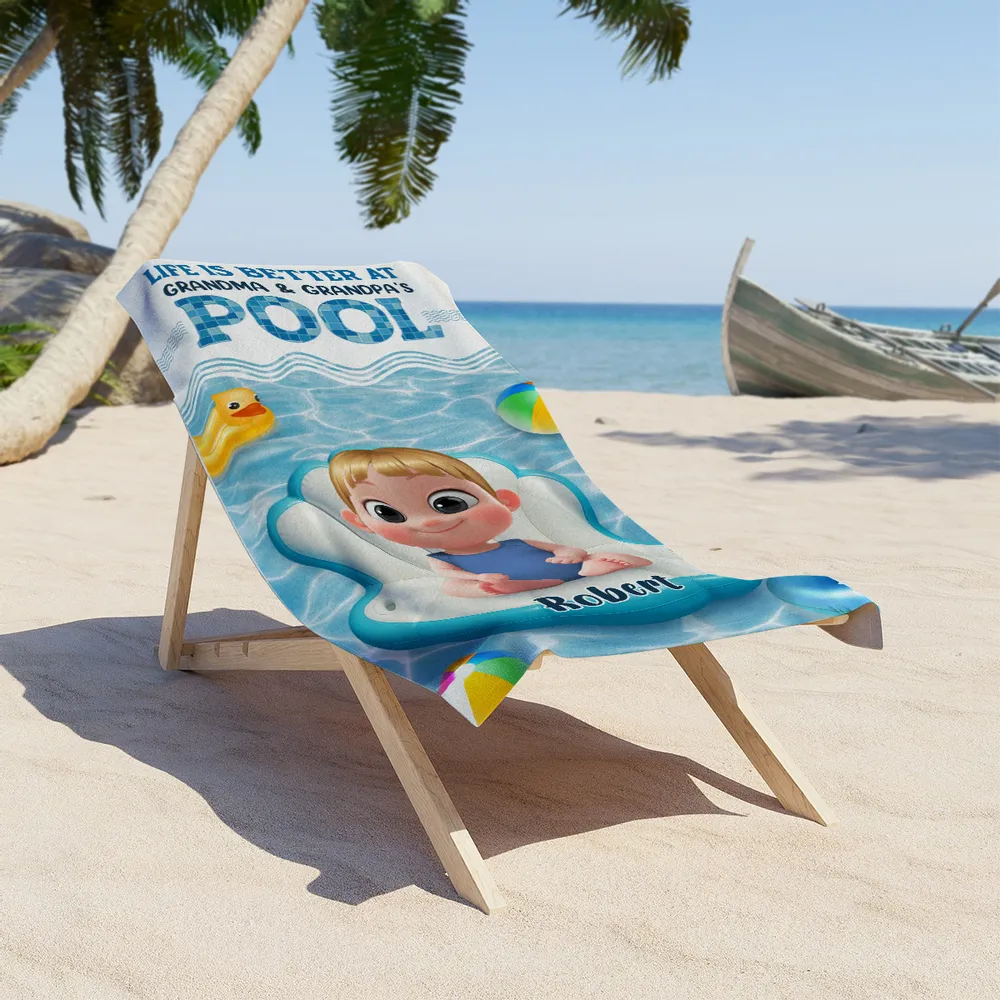 Life Is Better at Grandma & Grandpa's Pool” Personalized Beach Towel - Image 3