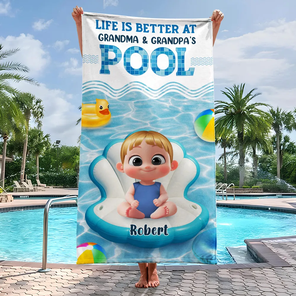 Life Is Better at Grandma & Grandpa's Pool” Personalized Beach Towel - Image 4