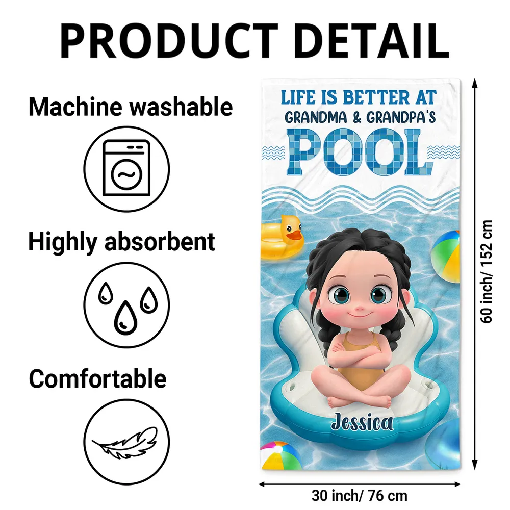 Life Is Better at Grandma & Grandpa's Pool” Personalized Beach Towel - Image 5