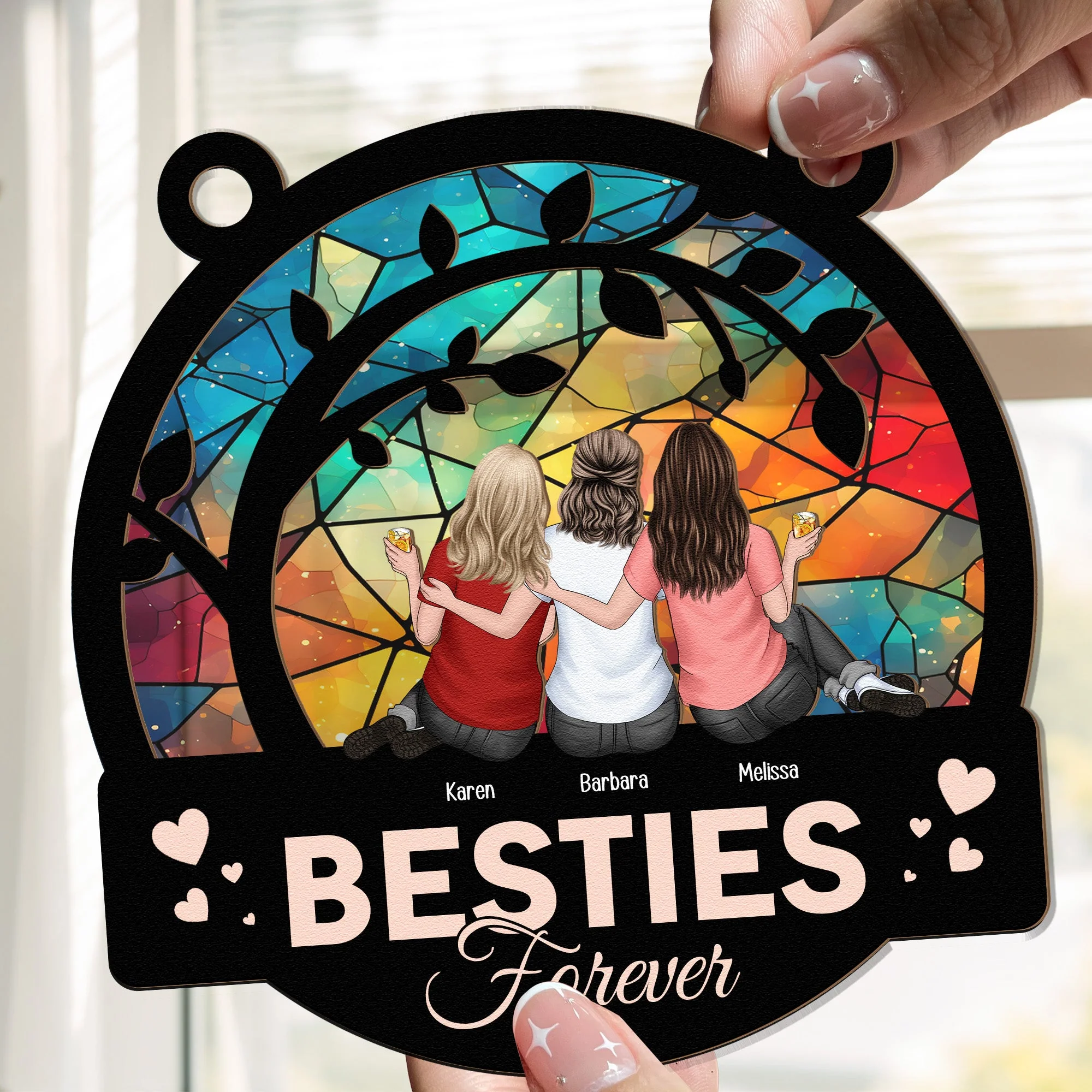 Besties Forever BFF Gift - Personalized Window Hanging Suncatcher Ornament - Image 2