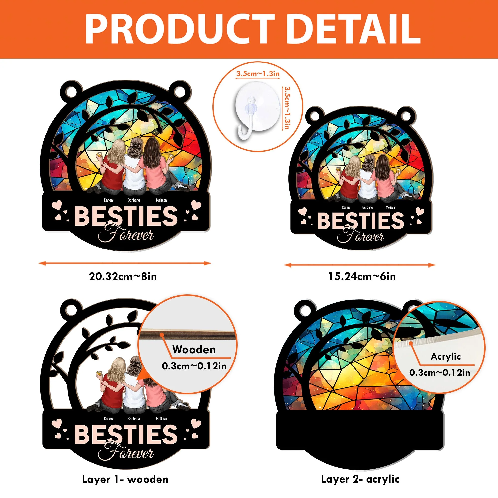 Besties Forever BFF Gift - Personalized Window Hanging Suncatcher Ornament - Image 4