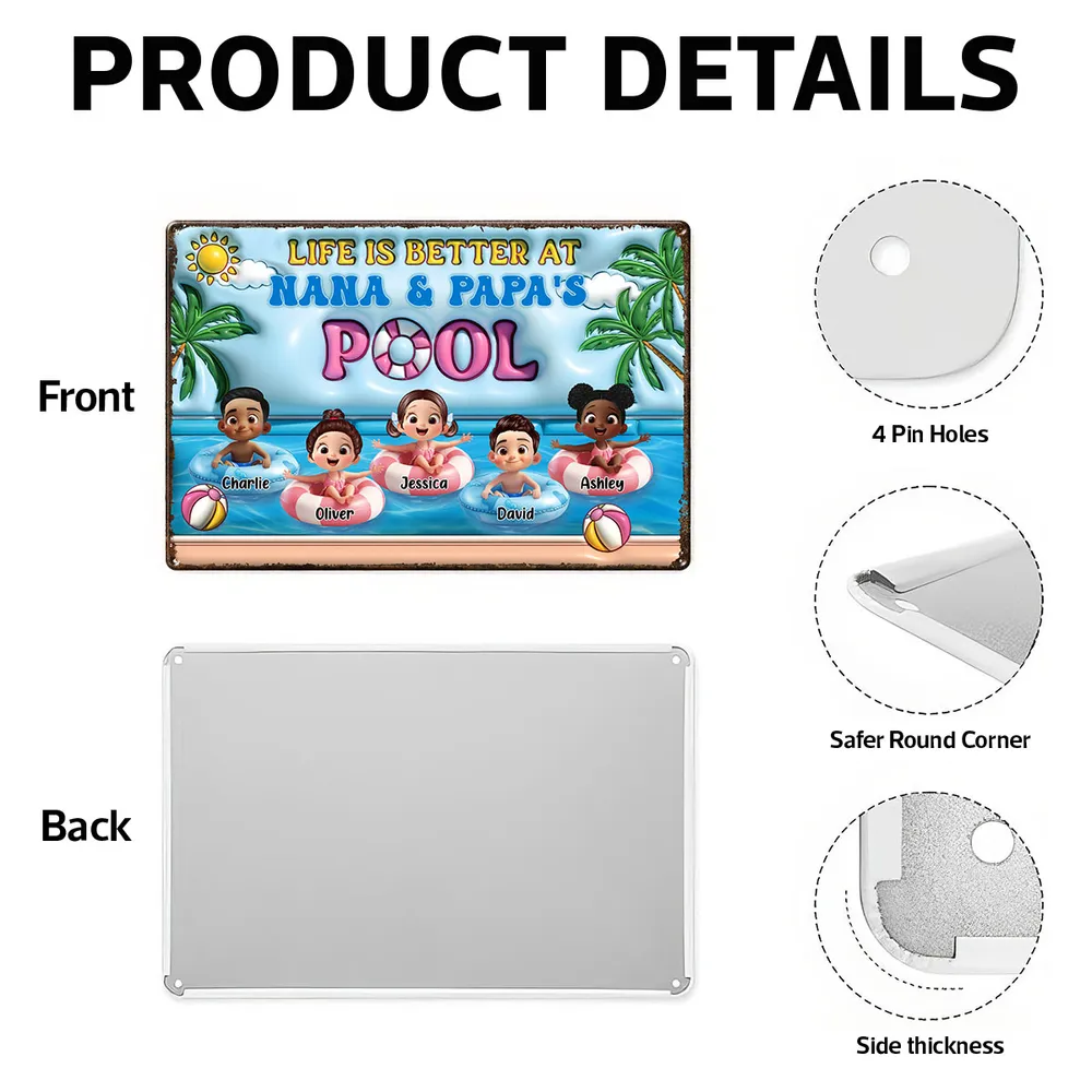 Life Is Better At Nana & Papa's Pool – Personalized Rectangular Iron Sign, Summer Poolside Gift For Grandparents - Image 4