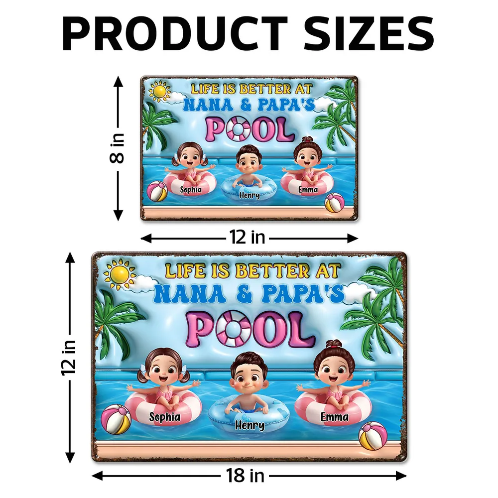 Life Is Better At Nana & Papa's Pool – Personalized Rectangular Iron Sign, Summer Poolside Gift For Grandparents - Image 7