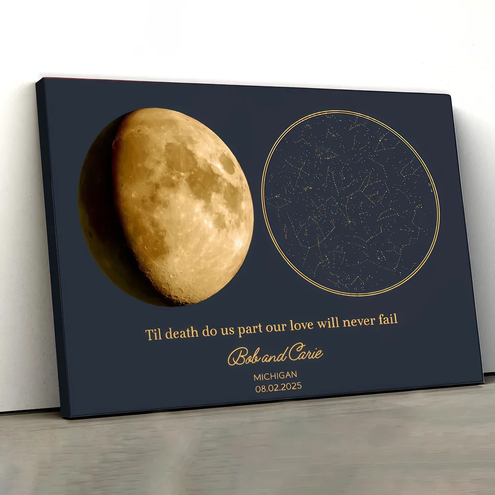 Custom Star Map and Moon Poster – Romantic Gift for Couples with Names, Date & Location - Image 2
