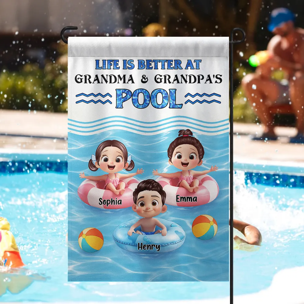 Life Is Better At Grandma & Grandpa’s Pool – Personalized Garden Flag with Kids in Floaties – Summer Gift for Grandparents - Image 5