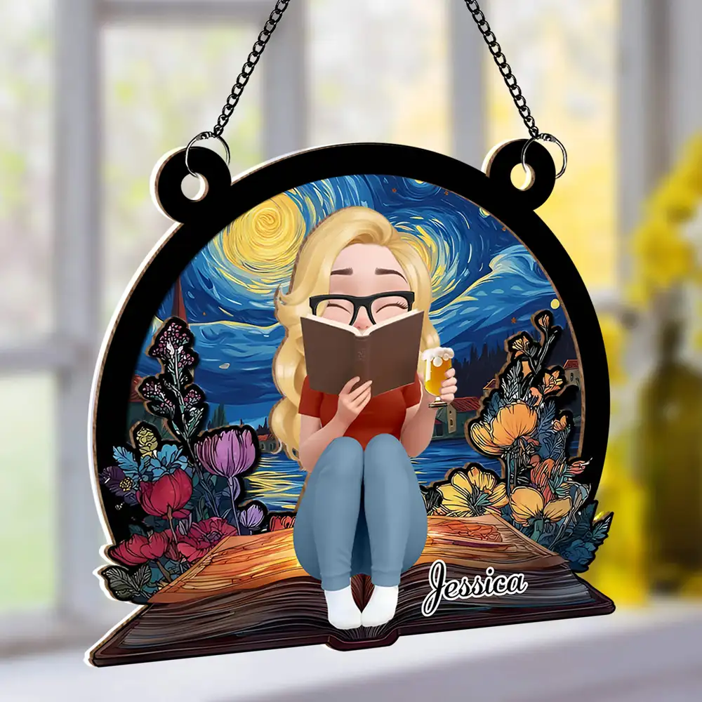 “Book-Lover’s Haven” Personalized Wood & Acrylic Layered Ornament - Image 2