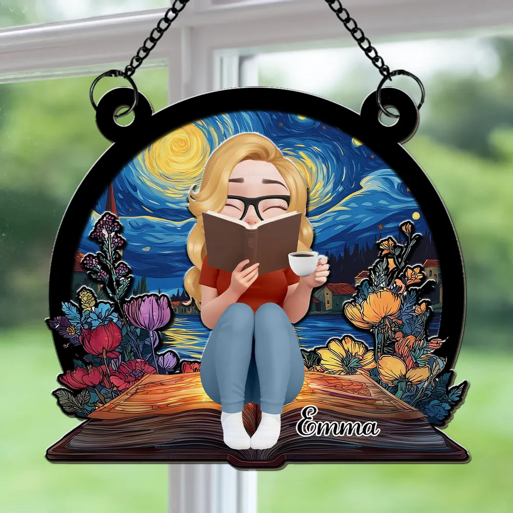 “Book-Lover’s Haven” Personalized Wood & Acrylic Layered Ornament - Image 3