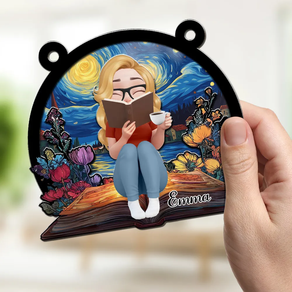 “Book-Lover’s Haven” Personalized Wood & Acrylic Layered Ornament - Image 4