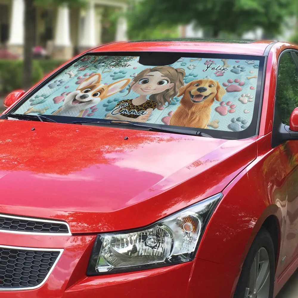Custom Dog & Owner Windshield Sunshade – Paw-Print Car Accessory for Pet Lovers - Image 5